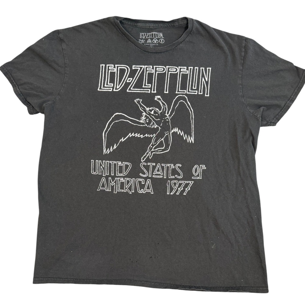 Led Zeppelin Graphic T-Shirt Mens Large Black Cotton 1977 US Tour Rock Band Tee - Picture 2 of 10